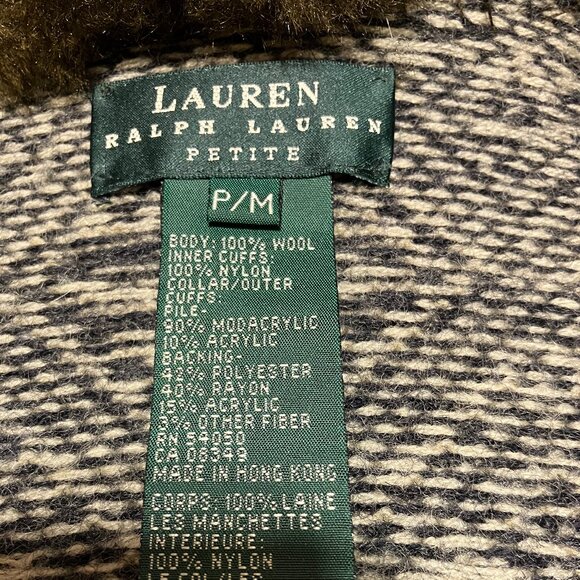 VTG Lauren Ralph Lauren Fair Isle Wool Full Zip Sweater Faux Fur Collar/Cuffs-PM - Picture 11 of 13